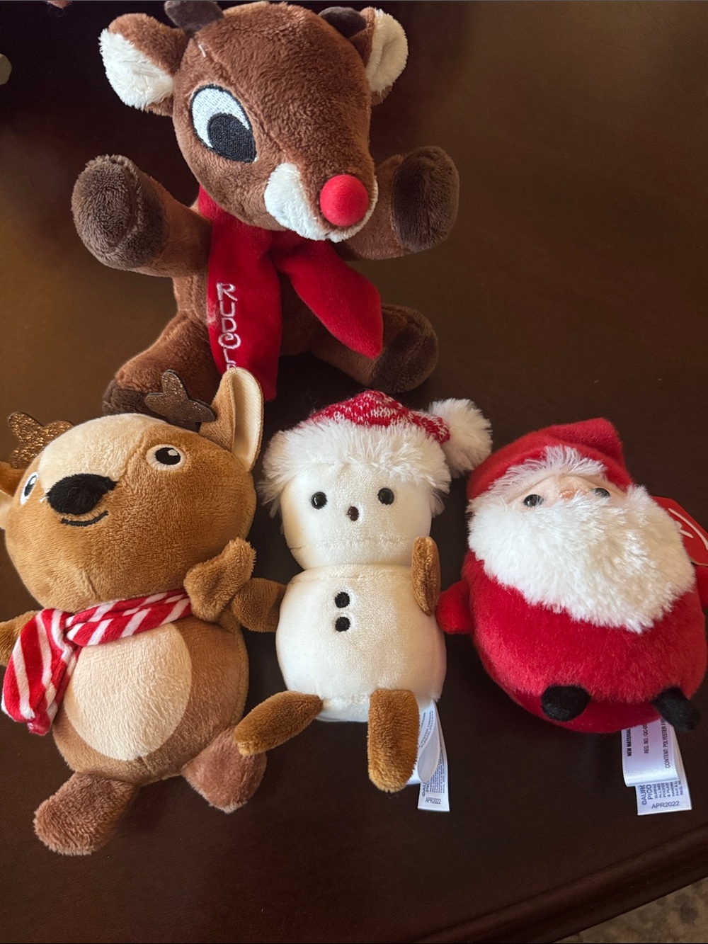 Plush Holiday Mini Set - Reindeer, Snowman & Santa - Red, Brown, White